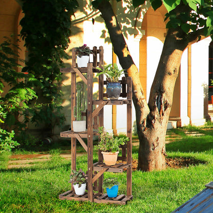 5-Tier Flower Rack Wood Plant Stand 6 Pots Display Shelf, Natural Plant Stands at Gallery Canada