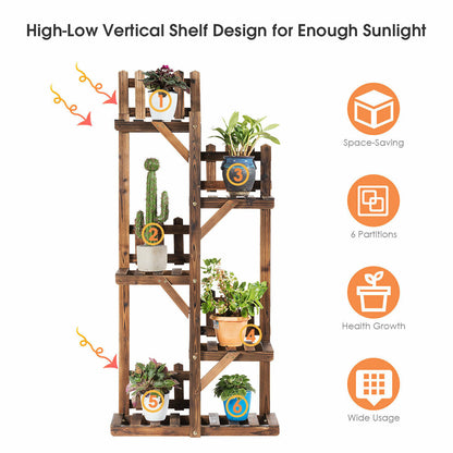 5-Tier Flower Rack Wood Plant Stand 6 Pots Display Shelf, Natural Plant Stands at Gallery Canada