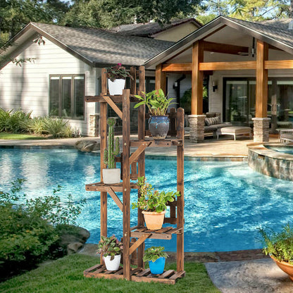 5-Tier Flower Rack Wood Plant Stand 6 Pots Display Shelf, Natural Plant Stands at Gallery Canada