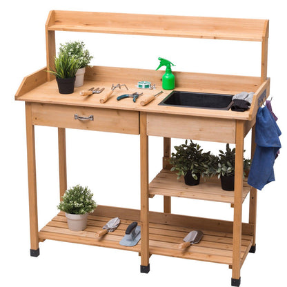 Outdoor Lawn Patio Potting Bench Storage Table Shelf, Natural at Gallery Canada