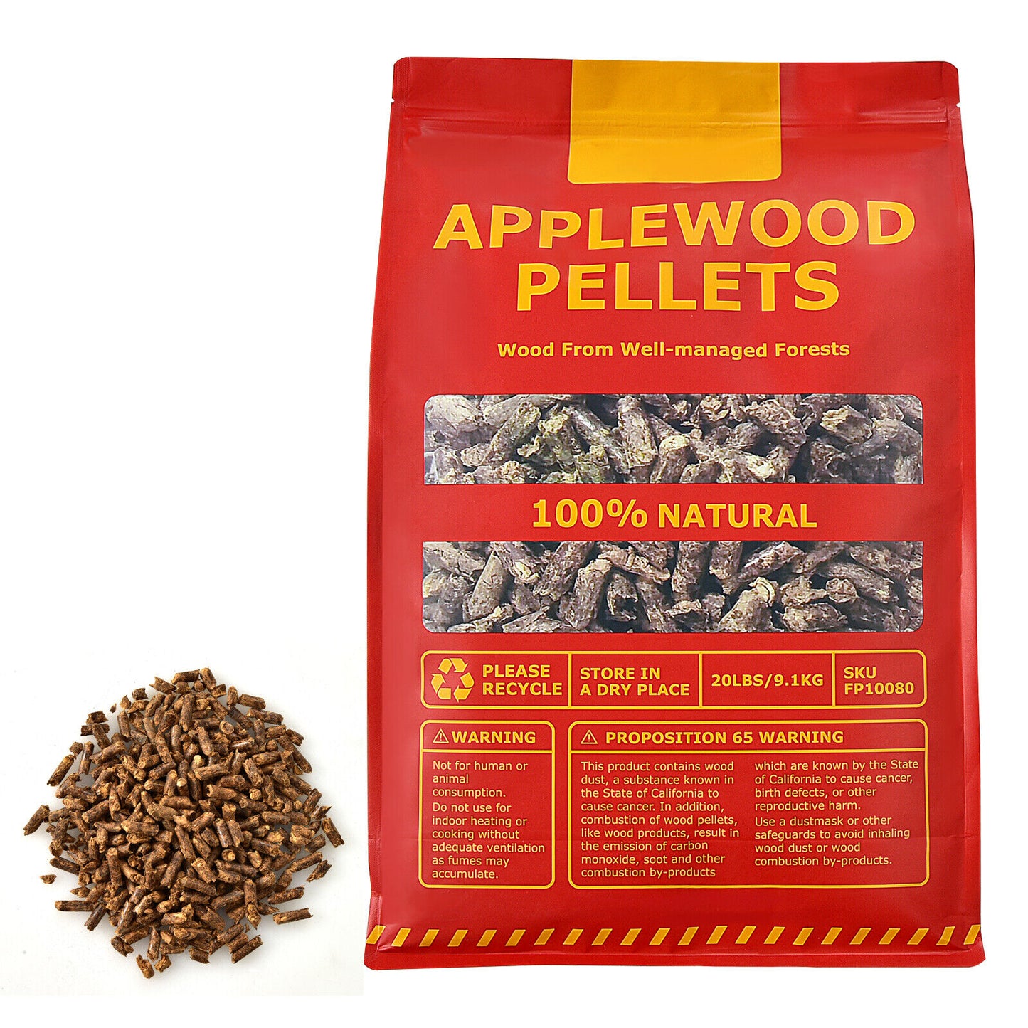 20 Pounds Apple Wood Pellets 100% All-Natural for Pellet Grills, Natural