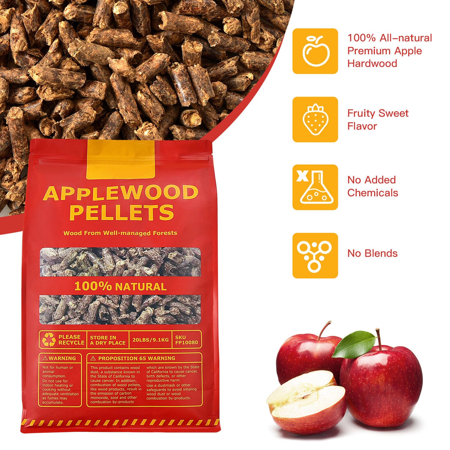 20 Pounds Apple Wood Pellets 100% All-Natural for Pellet Grills, Natural