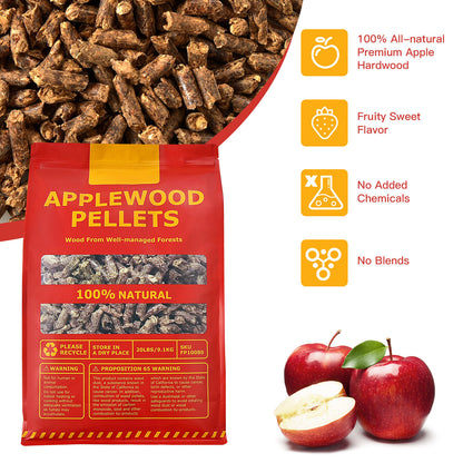 20 Pounds Apple Wood Pellets 100% All-Natural for Pellet Grills, Natural