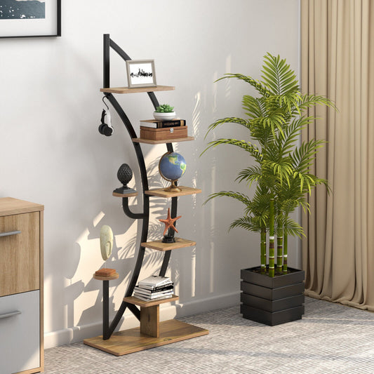 6 Tier 9 Potted Metal Plant Stand Holder Display Shelf with Hook, Natural - Gallery Canada