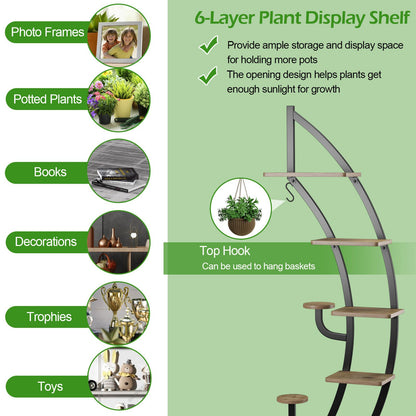 6 Tier 9 Potted Metal Plant Stand Holder Display Shelf with Hook, Natural - Gallery Canada