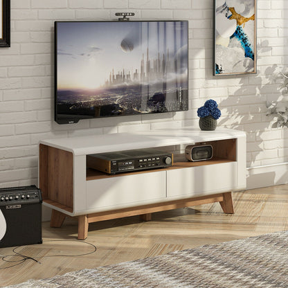 Media Console with 2 Pull-Out Drawers and Open Compartment for TVs up to 50 Inch, White - Gallery Canada