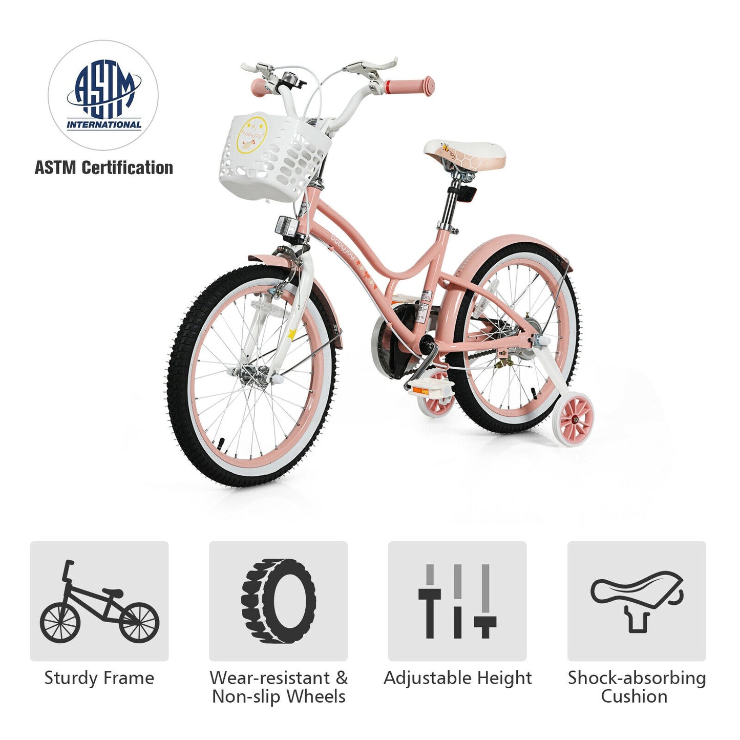 18 Inch Kids Adjustable Bike With Training Wheels, Pink Kids Bike at Gallery Canada