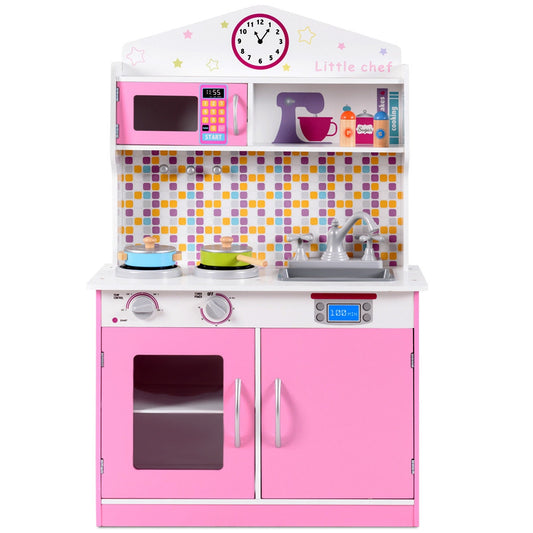 Kids Wooden Pretend Cooking Playset Cookware Play Set Kitchen Toys Toddler Gift, Pink Play Kitchen Sets Pink at Gallery Canada