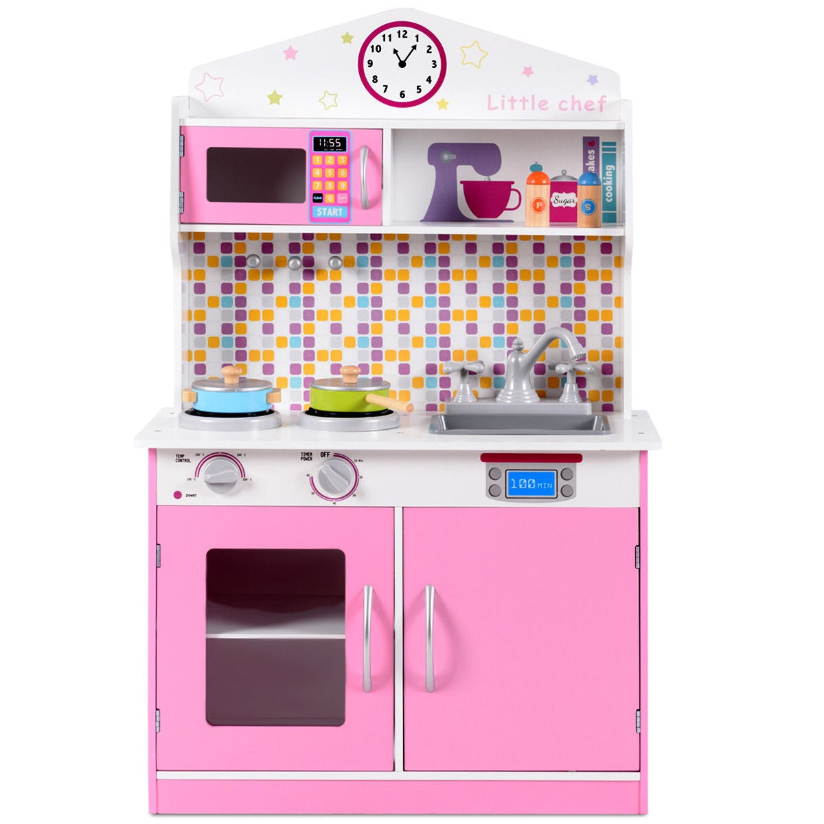 Kids Wooden Pretend Cookware Playset, Pink Play Kitchen Sets Pink at Gallery Canada