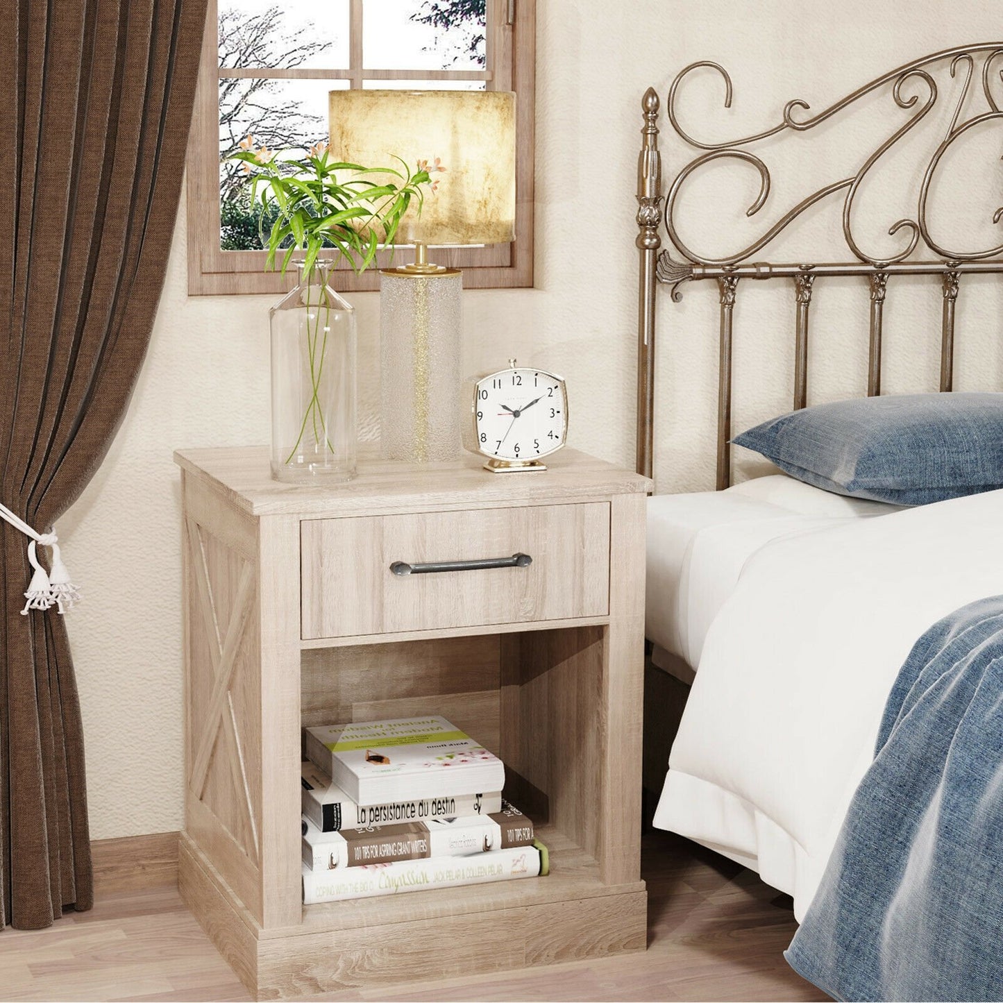 Compact Nightstand with Drawer and Shelf, Natural - Gallery Canada