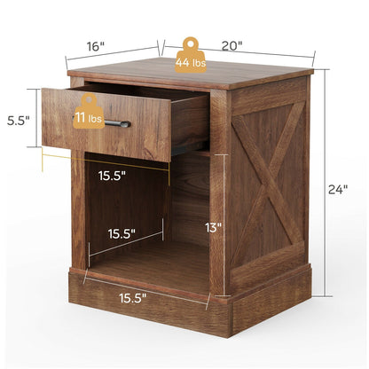 Compact Nightstand with Drawer and Shelf, Brown - Gallery Canada