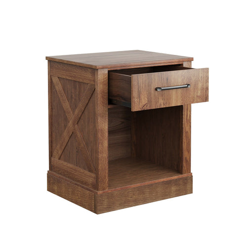 Compact Nightstand with Drawer and Shelf, Brown