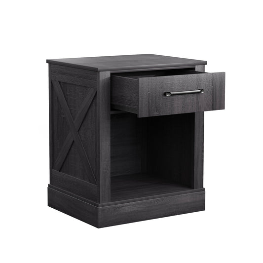 Compact Nightstand With Drawer And Shelf, Black