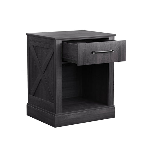 Compact Nightstand with Drawer and Shelf, Black