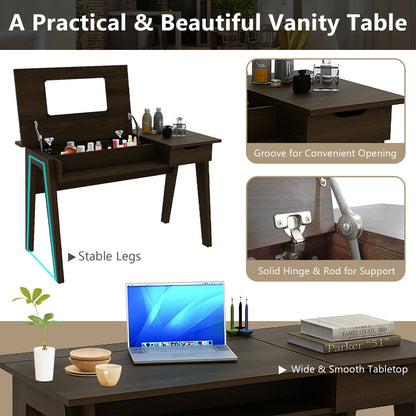 Dressing Table with Flip Mirror and Storage Drawer, Brown - Gallery Canada