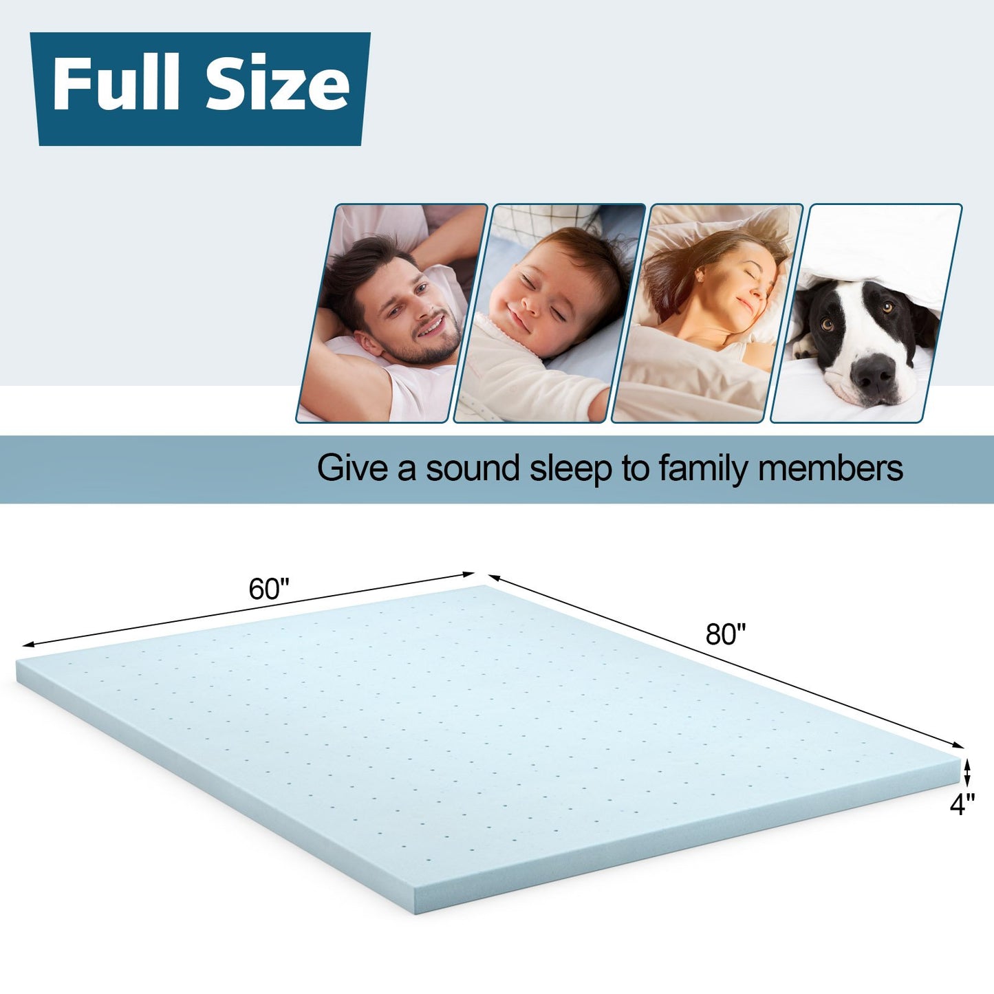 4 Inch Gel Injection Memory Foam Mattress Top Ventilated Mattress Double Bed-Queen Size, Blue - Gallery Canada