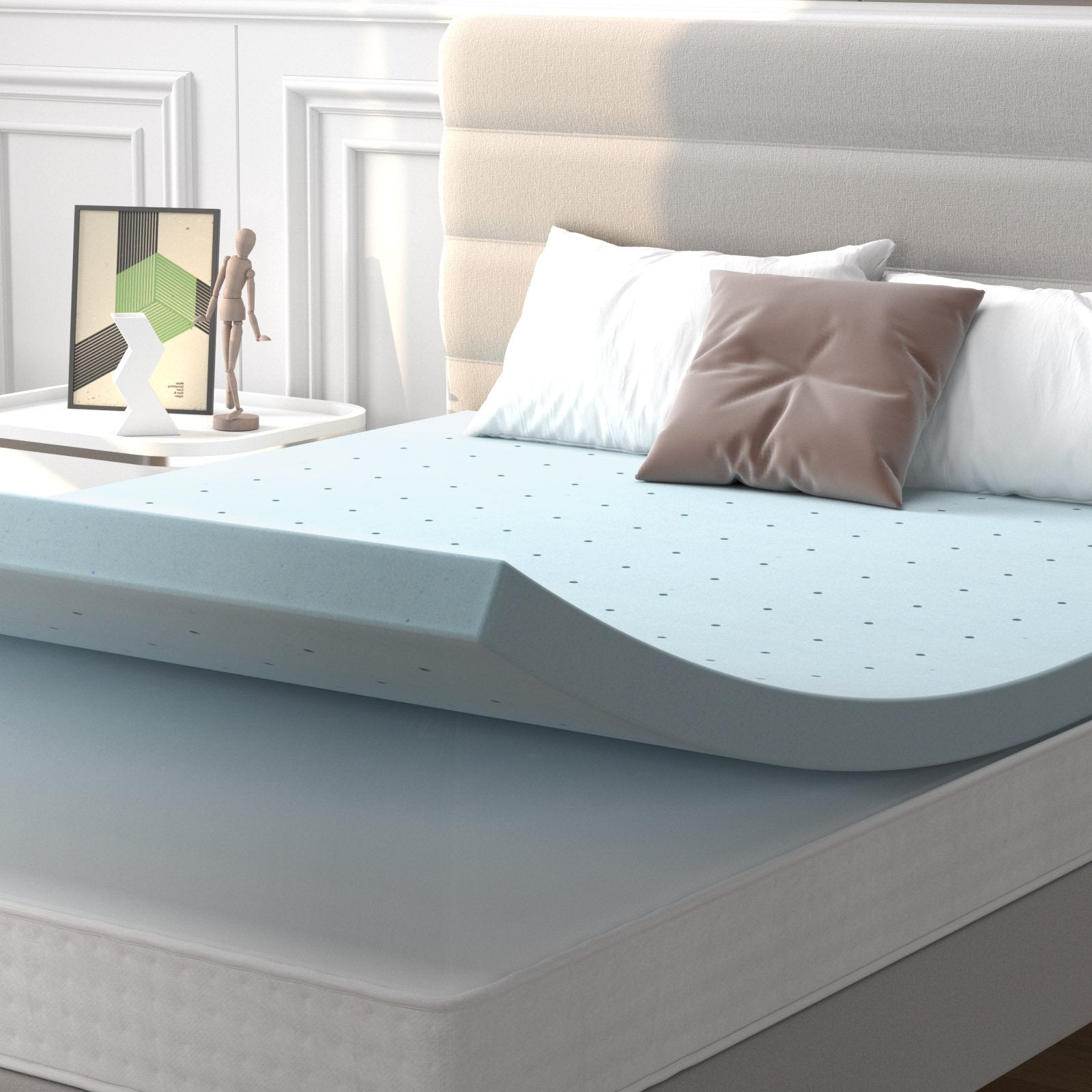 4 Inch Gel Injection Memory Foam Mattress Top Ventilated Mattress Double Bed-Queen Size, Blue - Gallery Canada