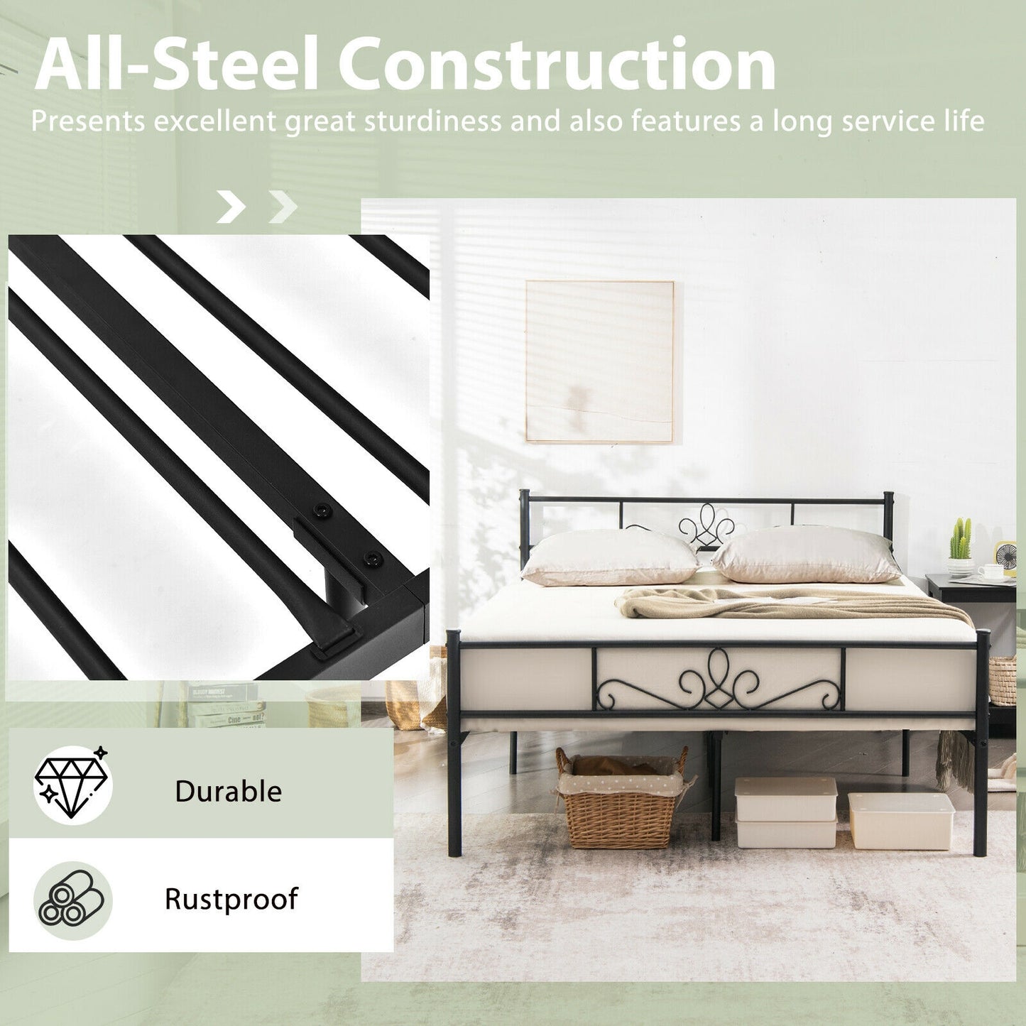Metal Bed Frame With Headboard And Footboard, Full Size, Black Simple Bed Frame at Gallery Canada