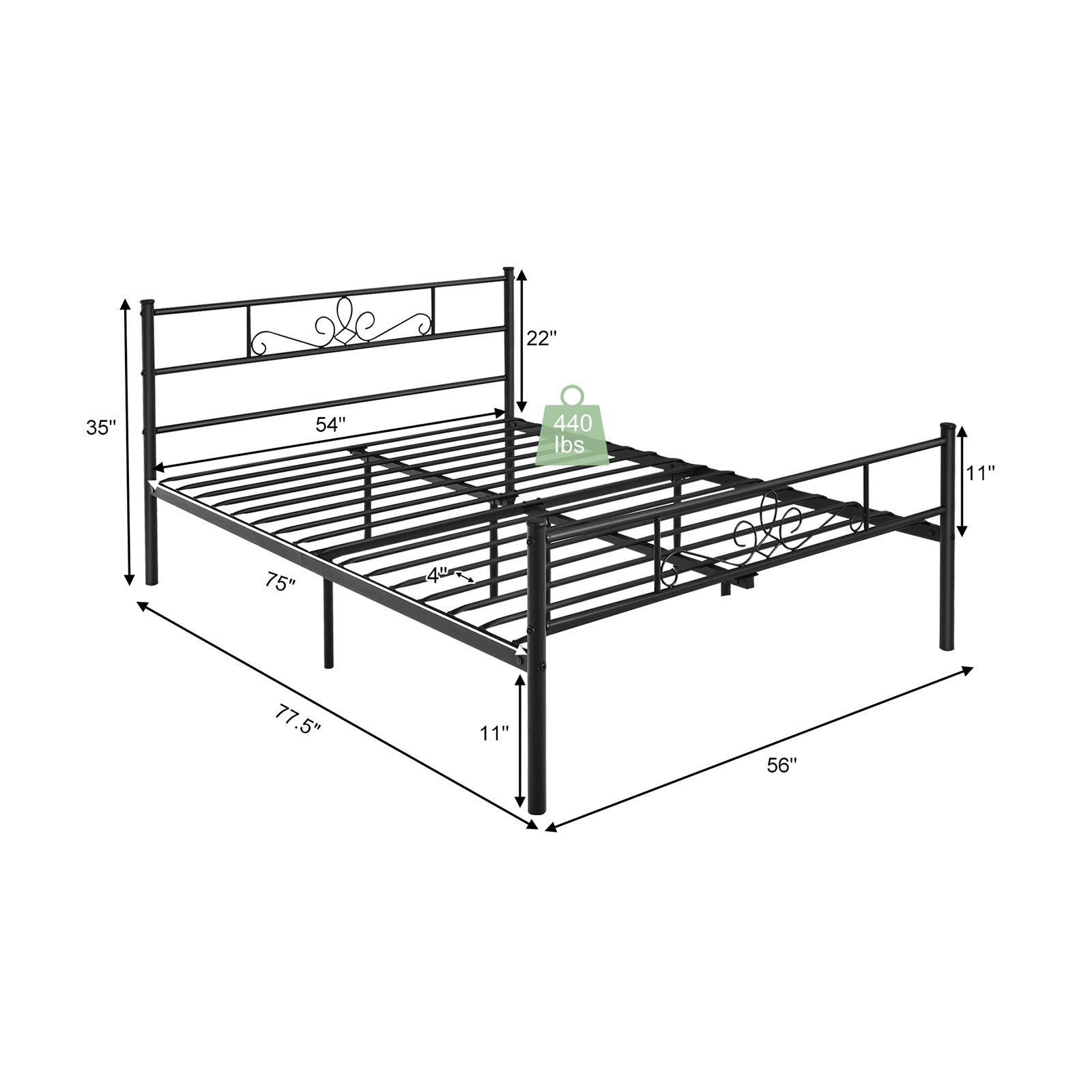 Metal Bed Frame With Headboard And Footboard, Full Size, Black Simple Bed Frame at Gallery Canada