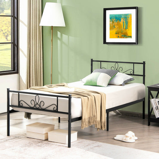 Twin/Full/Queen Size Metal Bed Frame with Headboard and Footboard-Twin Size, Black - Gallery Canada