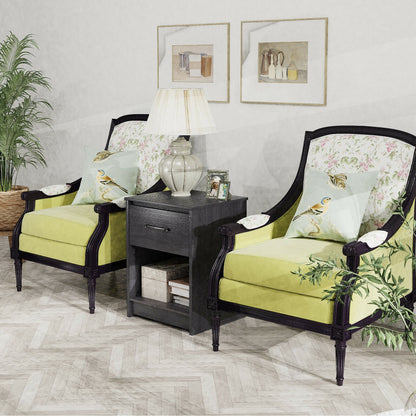 Wooden End Side Table Nightstand with Drawer Storage Shelf, Black Nightstands at Gallery Canada