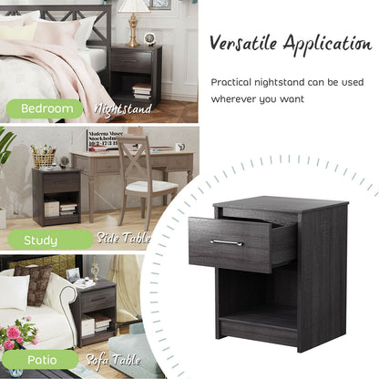 Wooden End Side Table Nightstand with Drawer Storage Shelf, Black Nightstands at Gallery Canada