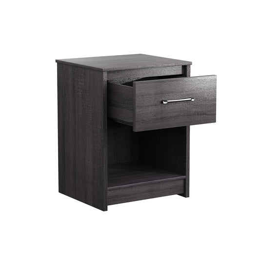 Wooden End Side Table Nightstand with Drawer Storage Shelf, Black - Gallery Canada