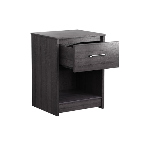 Wooden End Side Table Nightstand with Drawer Storage Shelf, Black