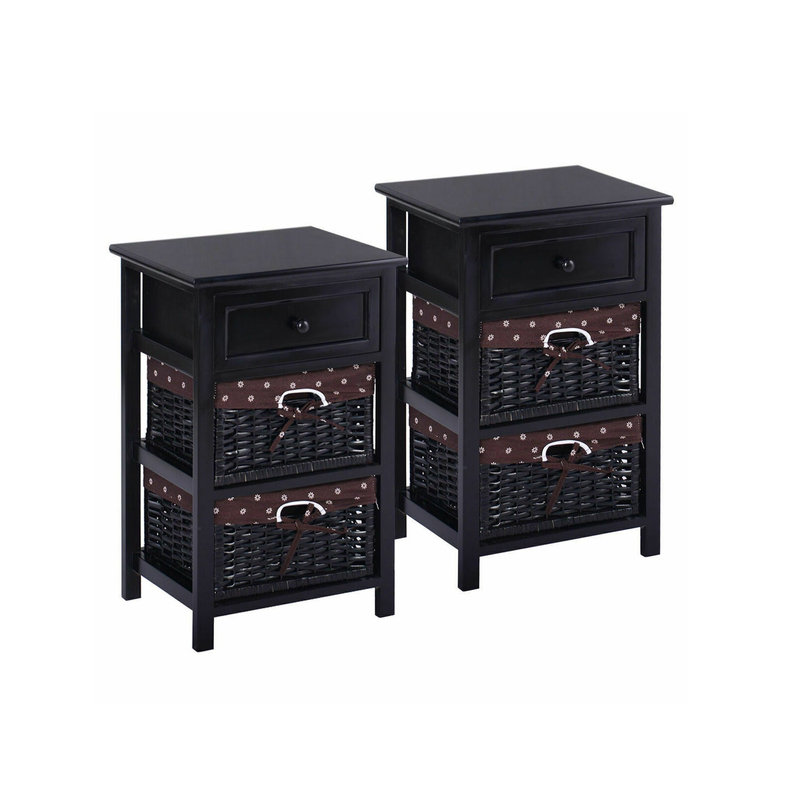 3 Tier Set of 2 Wood Nightstand with 1 and 2 Drawer , Black Nightstands Black at Gallery Canada