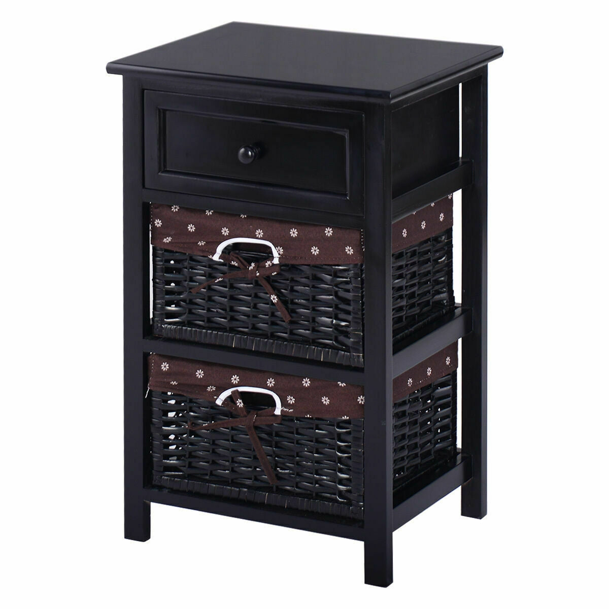 3 Tier Set of 2 Wood Nightstand with 1 and 2 Drawer , Black Nightstands at Gallery Canada