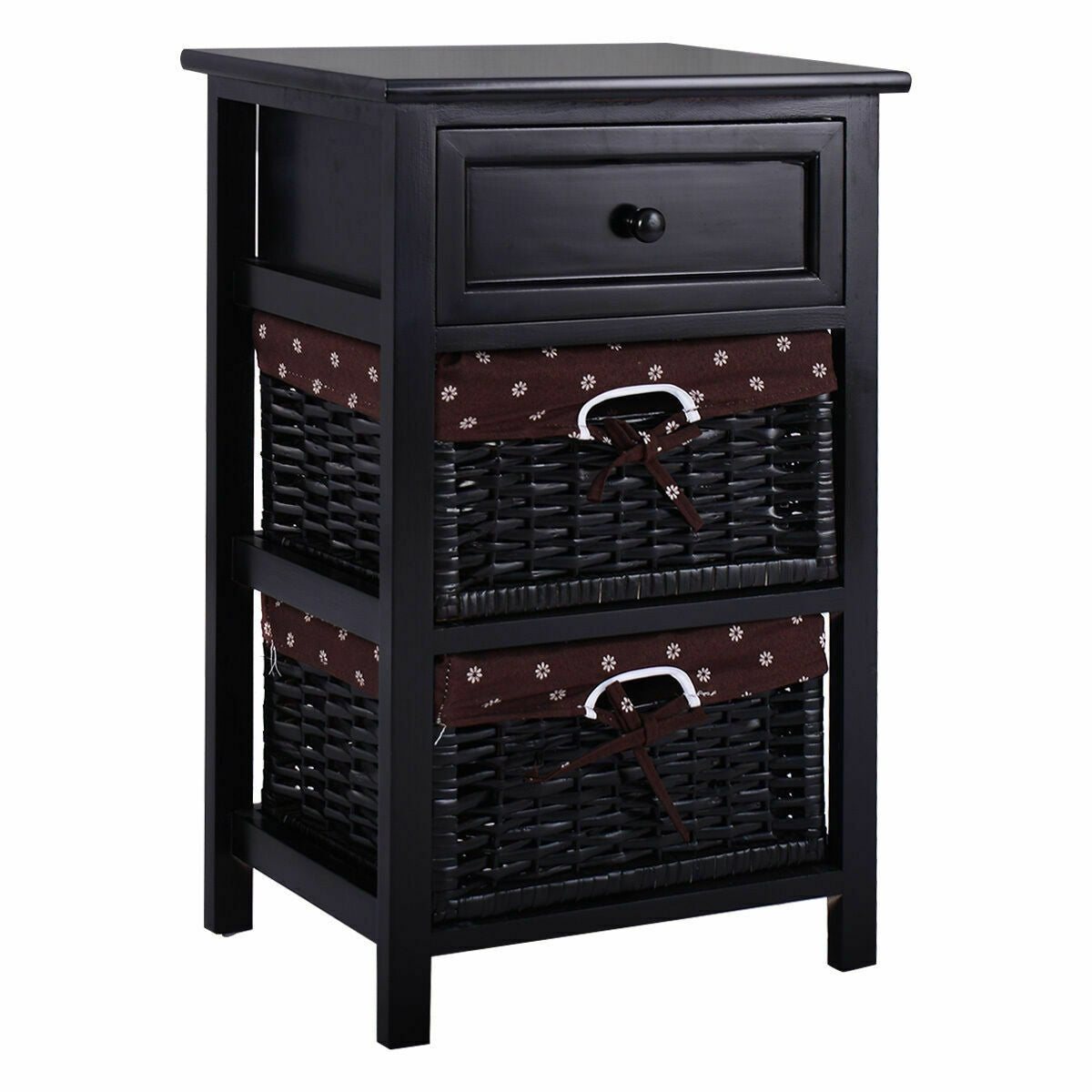 3 Tier Set of 2 Wood Nightstand with 1 and 2 Drawer , Black Nightstands at Gallery Canada