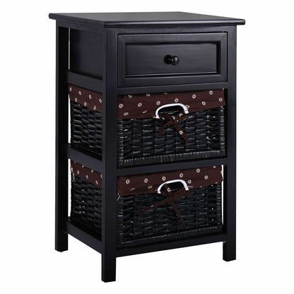 3 Tier Set of 2 Wood Nightstand with 1 and 2 Drawer , Black Nightstands at Gallery Canada