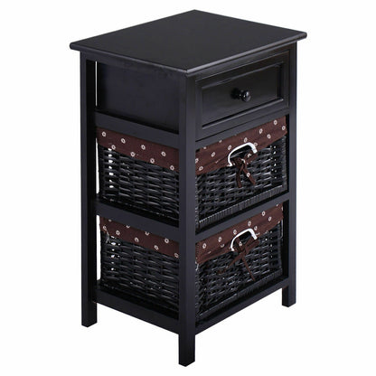 3 Tier Set of 2 Wood Nightstand with 1 and 2 Drawer , Black Nightstands at Gallery Canada