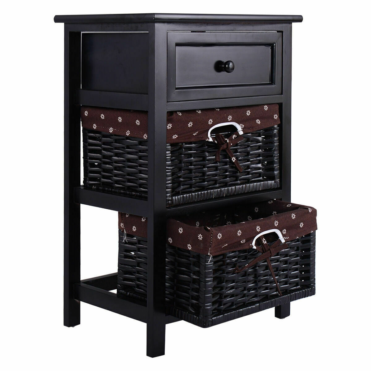 3 Tier Set of 2 Wood Nightstand with 1 and 2 Drawer , Black Nightstands at Gallery Canada