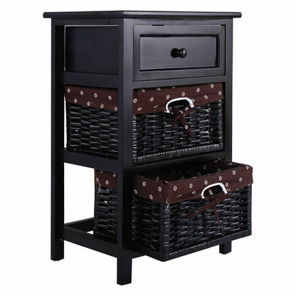3 Tier Set of 2 Wood Nightstand with 1 and 2 Drawer , Black Nightstands at Gallery Canada