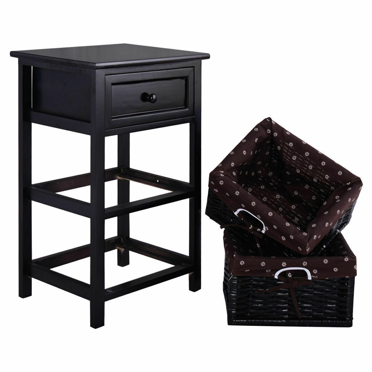 3 Tier Set of 2 Wood Nightstand with 1 and 2 Drawer , Black Nightstands at Gallery Canada