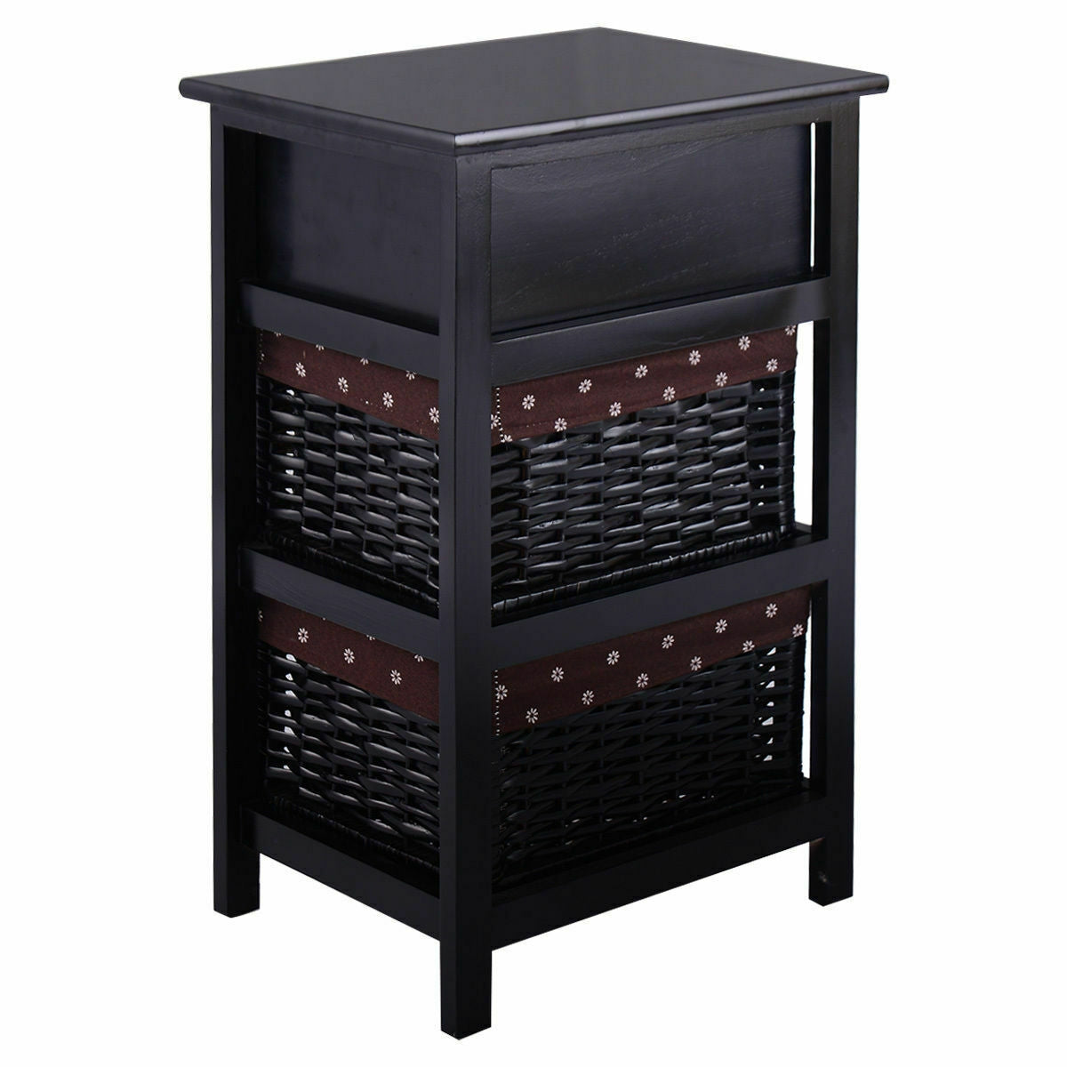 3 Tier Set of 2 Wood Nightstand with 1 and 2 Drawer , Black Nightstands at Gallery Canada