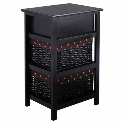 3 Tier Set of 2 Wood Nightstand with 1 and 2 Drawer , Black Nightstands at Gallery Canada