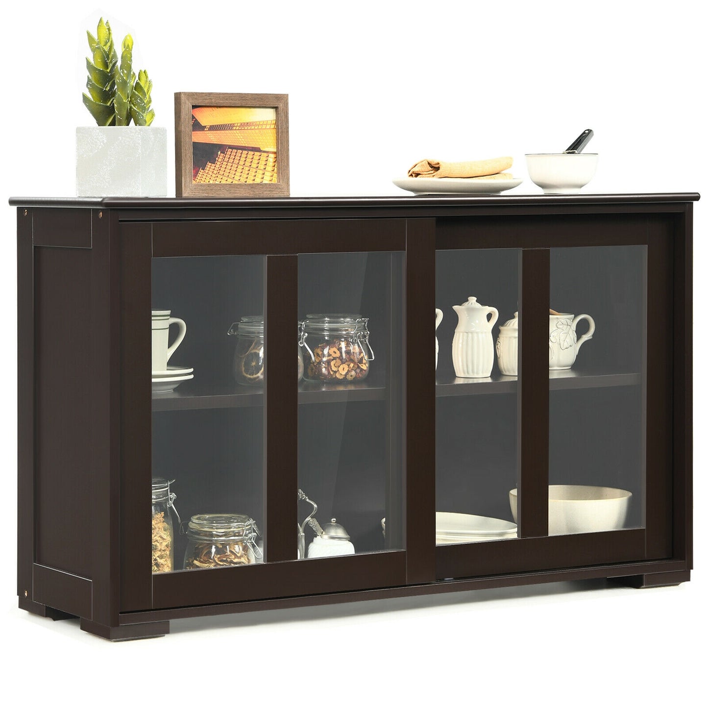 Sideboard Buffet Cupboard Storage Cabinet with Sliding Door, Brown Sideboards Cabinets & Buffets at Gallery Canada