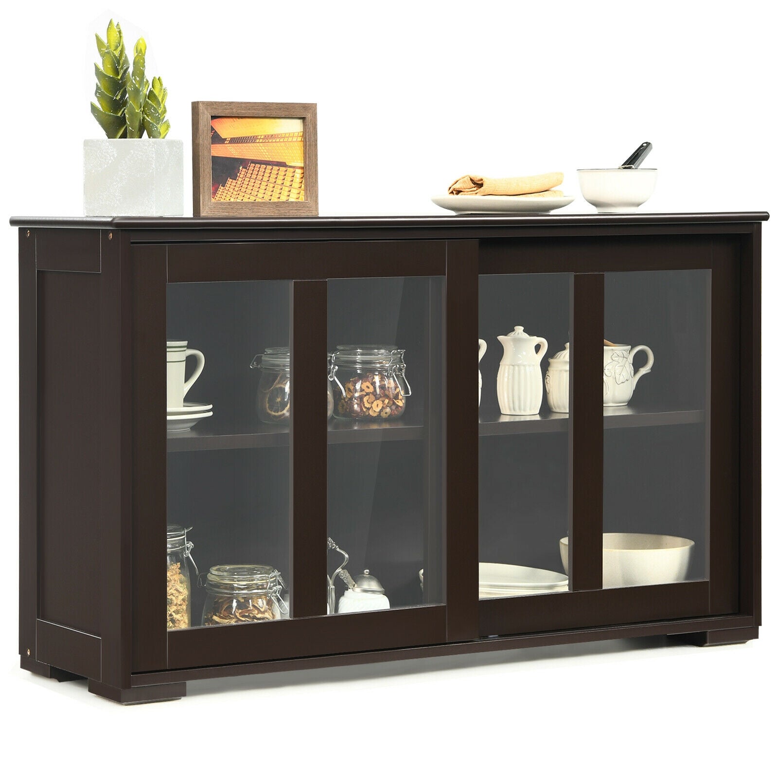 Sideboard Buffet Cupboard Storage Cabinet with Sliding Door, Brown Sideboards Cabinets & Buffets at Gallery Canada