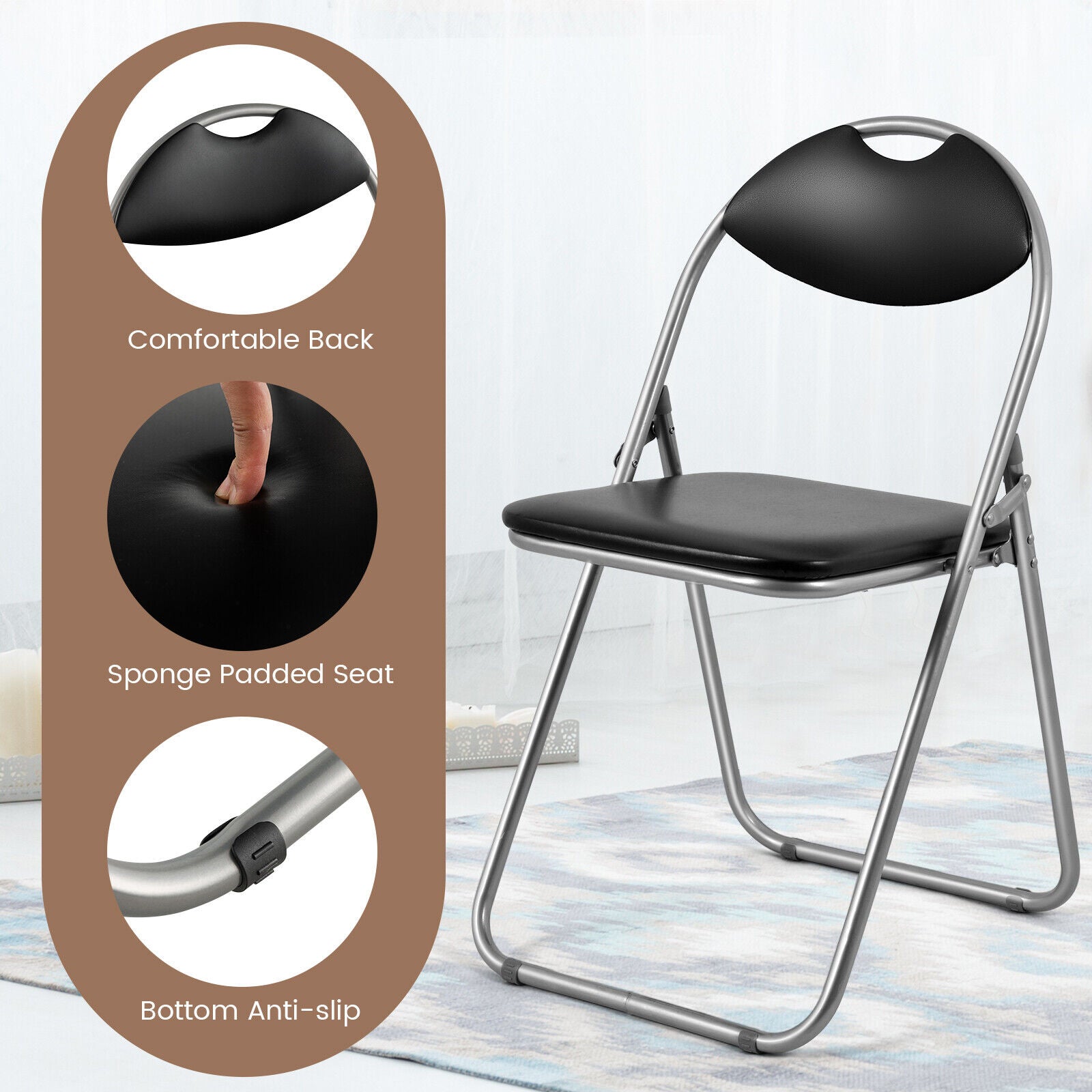 6 Pieces U-Shape Folding Chairs, Hollow Handle, Black Dining Chairs at Gallery Canada