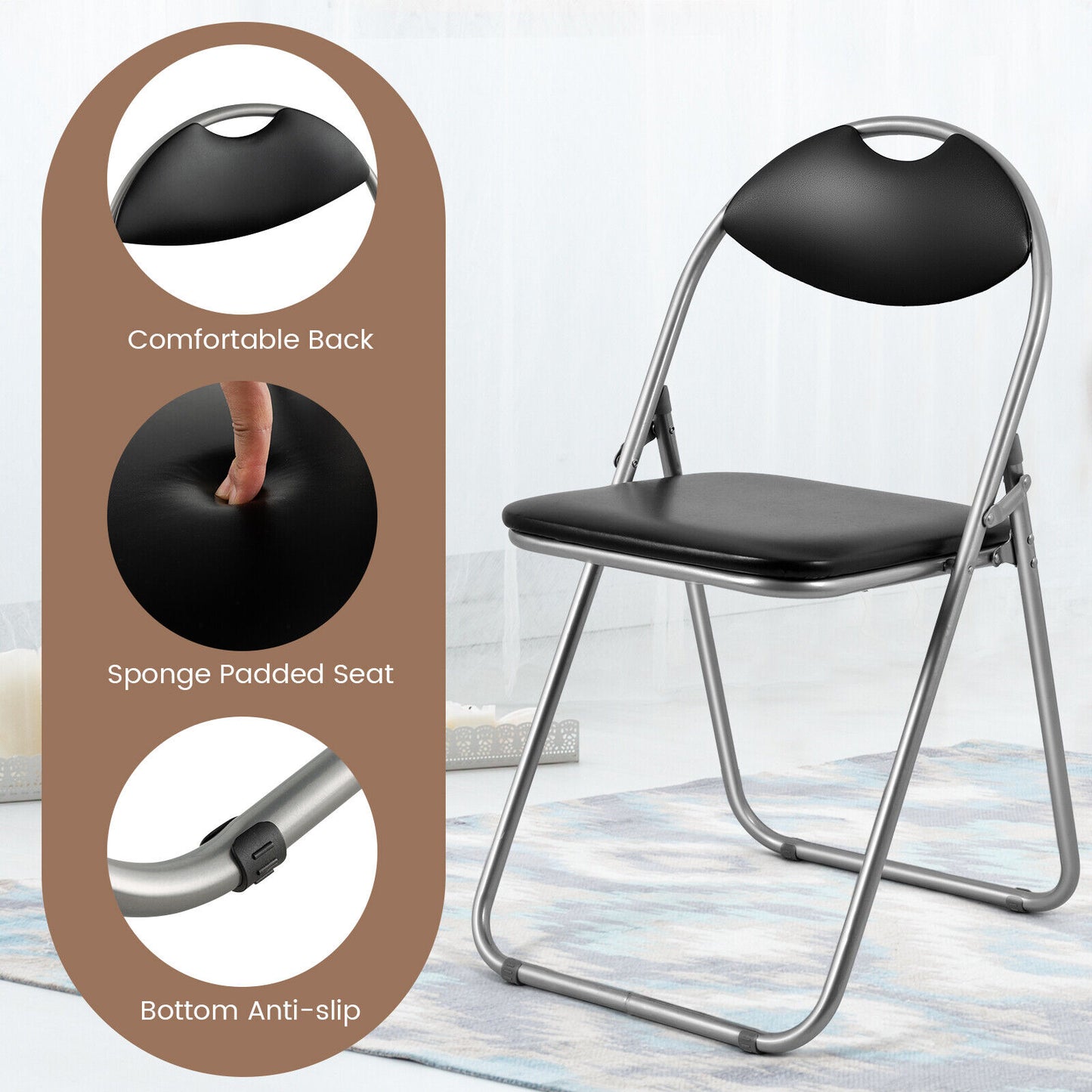 6 Pieces U-Shape Folding Chairs, Hollow Handle, Black Dining Chairs at Gallery Canada