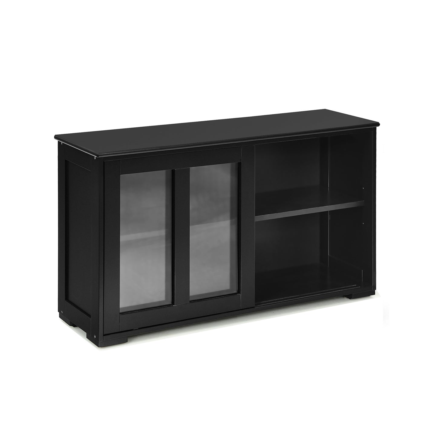 Kitchen Storage Cabinet With Glass Sliding Door, Black