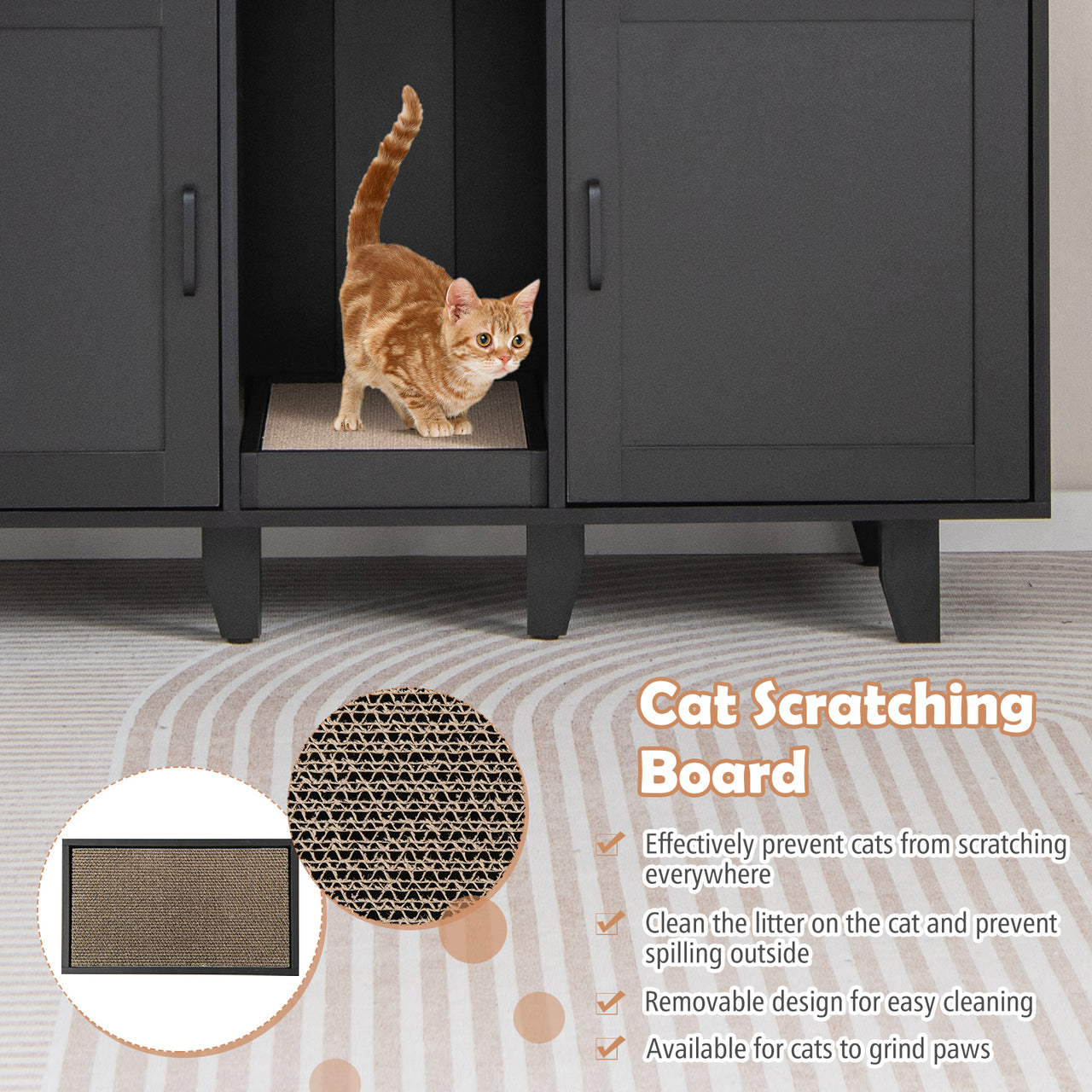 2-Door Cat Litter Box Enclosure with Winding Entry and Scratching Board - Gallery View 9 of 10