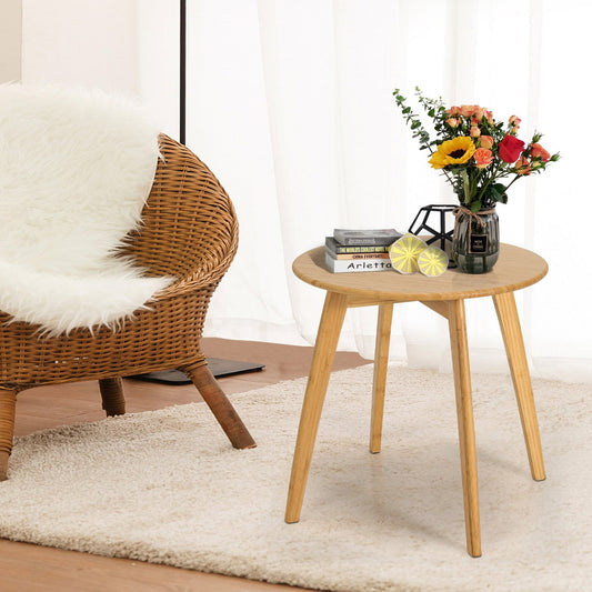 Natural Modern Stylish Bamboo Round End Table with 20 Inch Round Tabletop, Natural - Gallery Canada