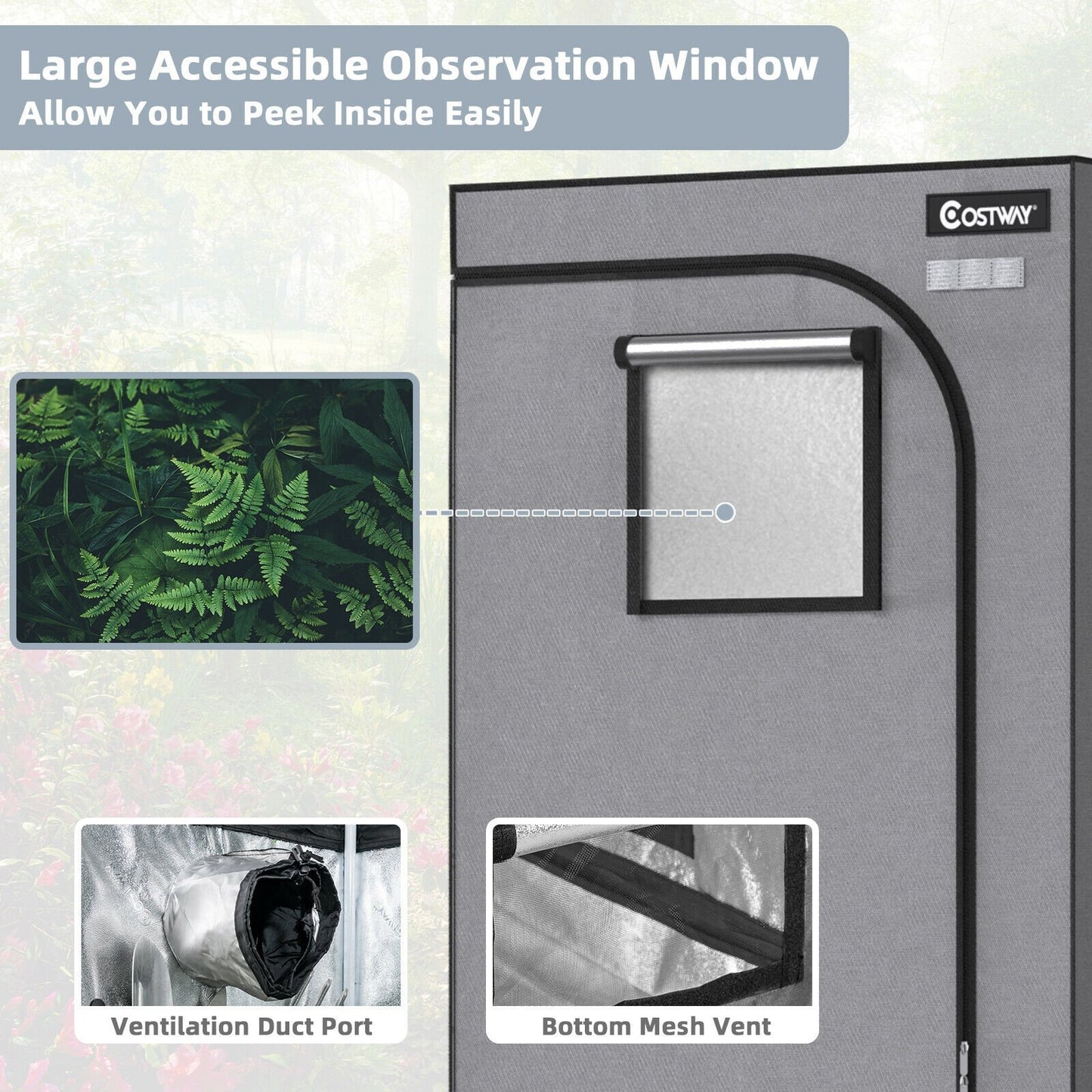 36 x 20 x 63 Inch Indoor Grow Room with Observation Window, Gray at Gallery Canada