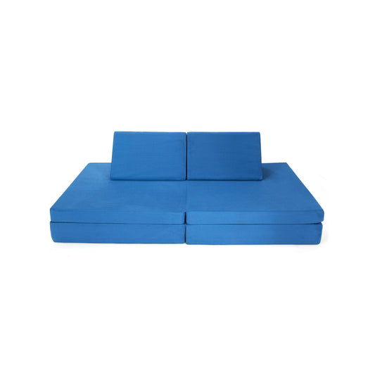 4-Piece Convertible Kids Couch Set, 2 Folding Mats, Blue