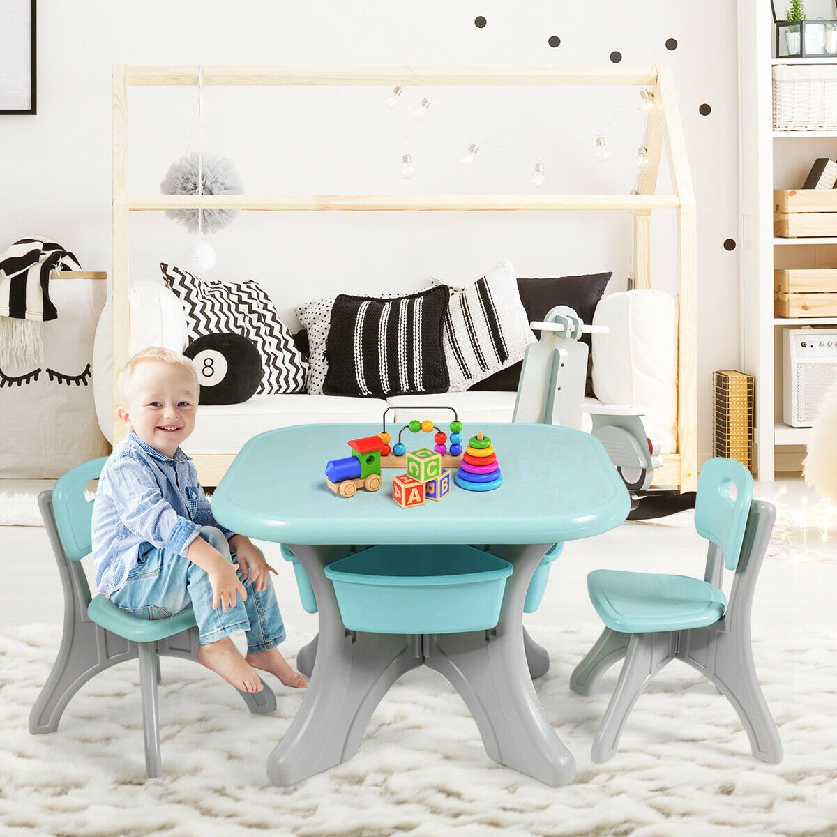 Children Kids Activity Table & Chair Set Play Furniture W/Storage, Blue Kids Table & Chair Sets at Gallery Canada