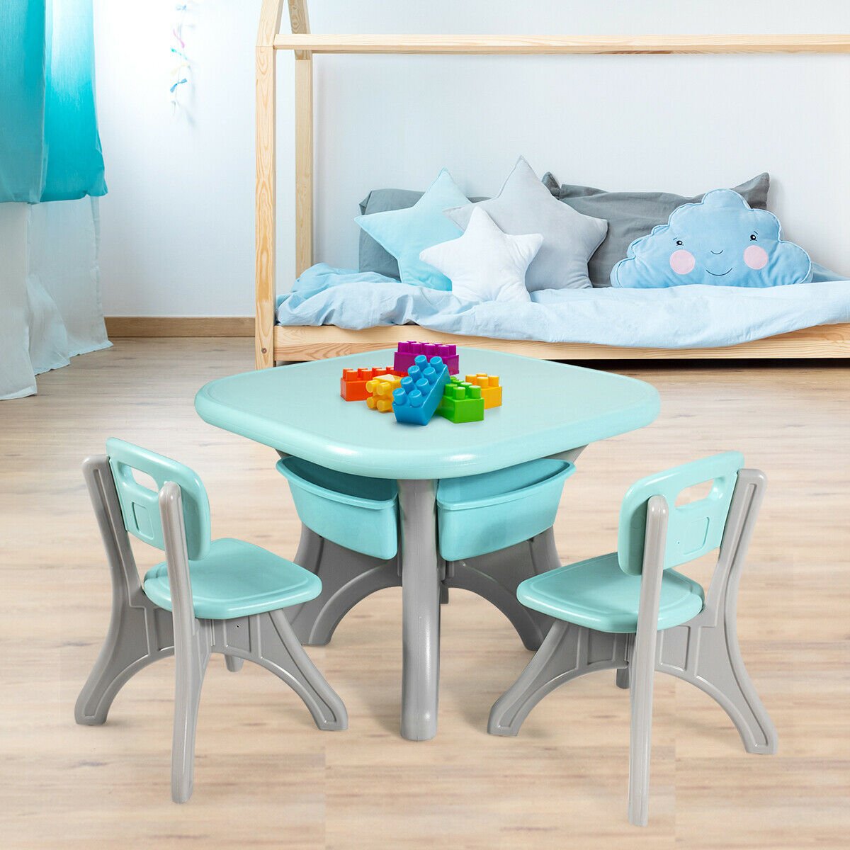 Children Kids Activity Table & Chair Set Play Furniture W/Storage, Blue Kids Table & Chair Sets at Gallery Canada