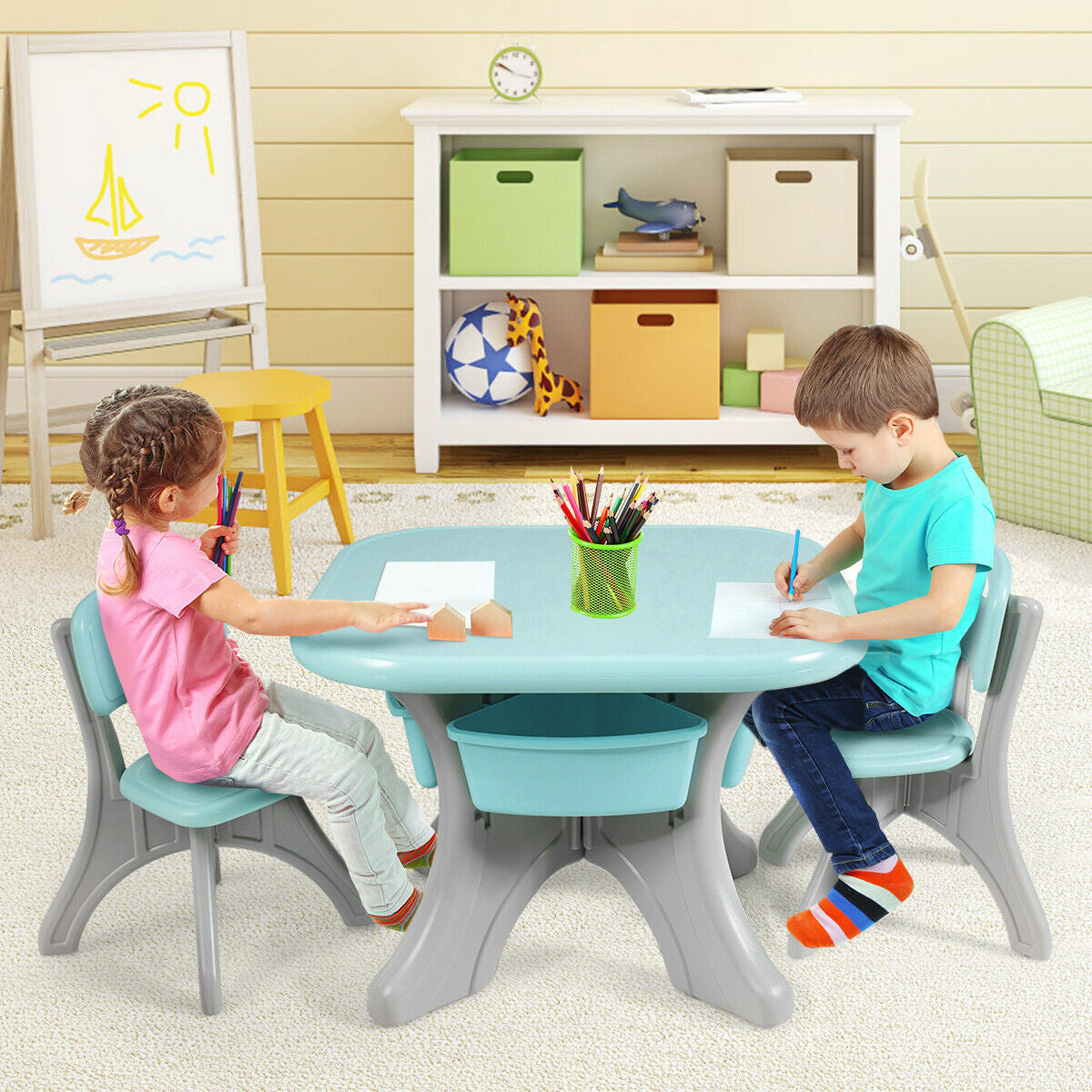 Children Kids Activity Table & Chair Set Play Furniture W/Storage, Blue Kids Table & Chair Sets at Gallery Canada